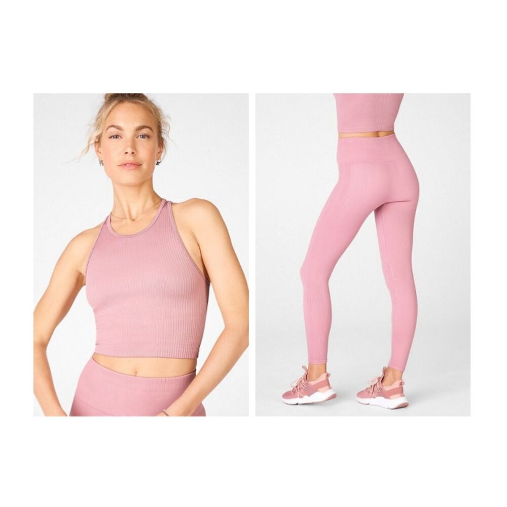 NWT Fabletics Vintage Pink Seamless Ribbed Cropped Tank Top Matching Set Size S
